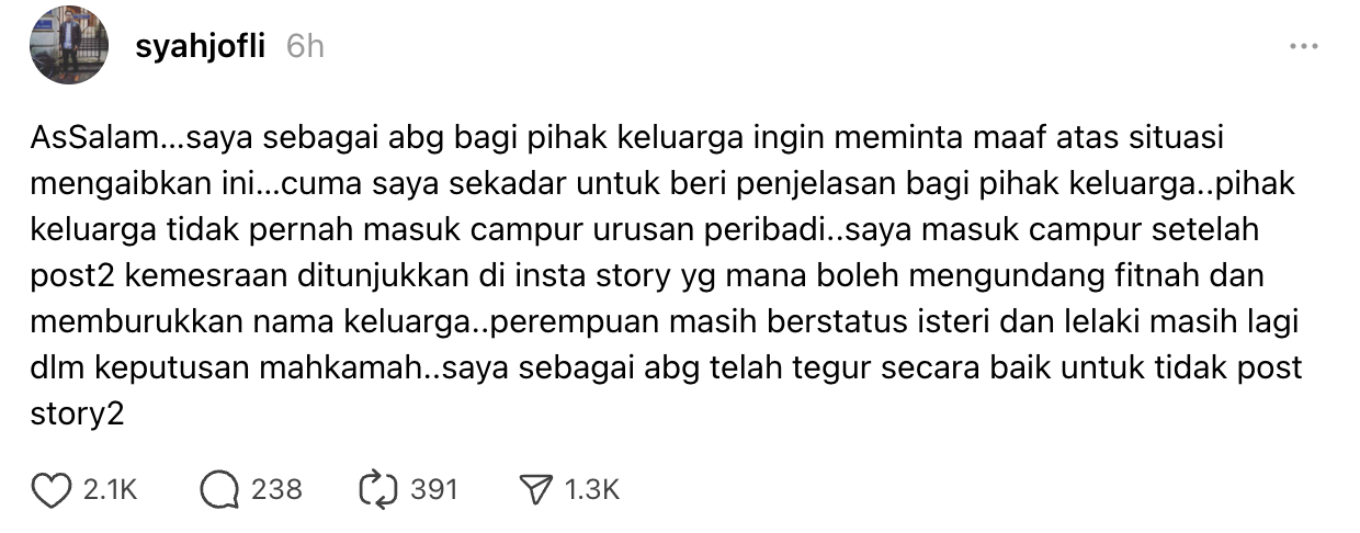 Abang buka mulut isu viral 